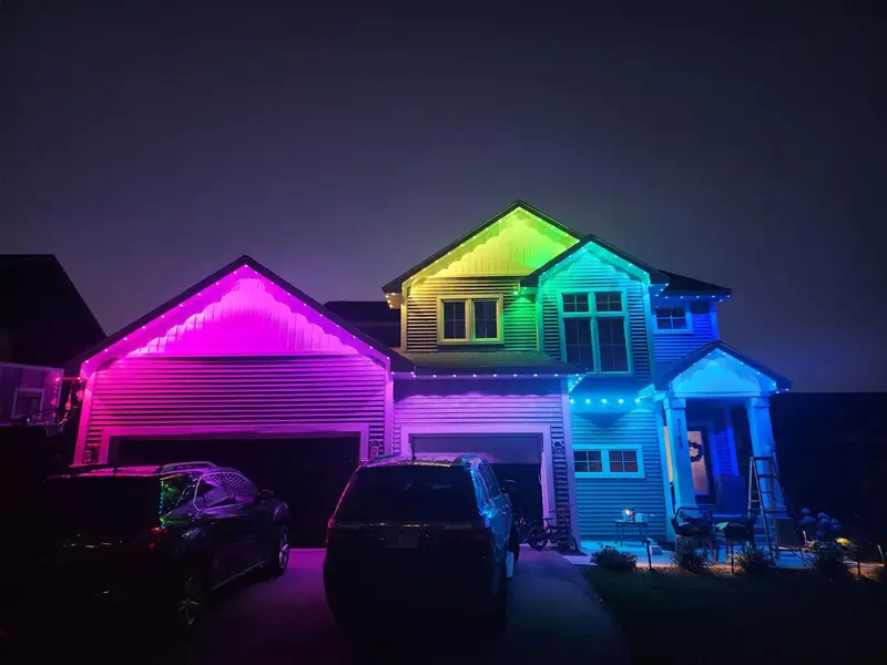 Permanent LED Christmas lights in rainbow colors